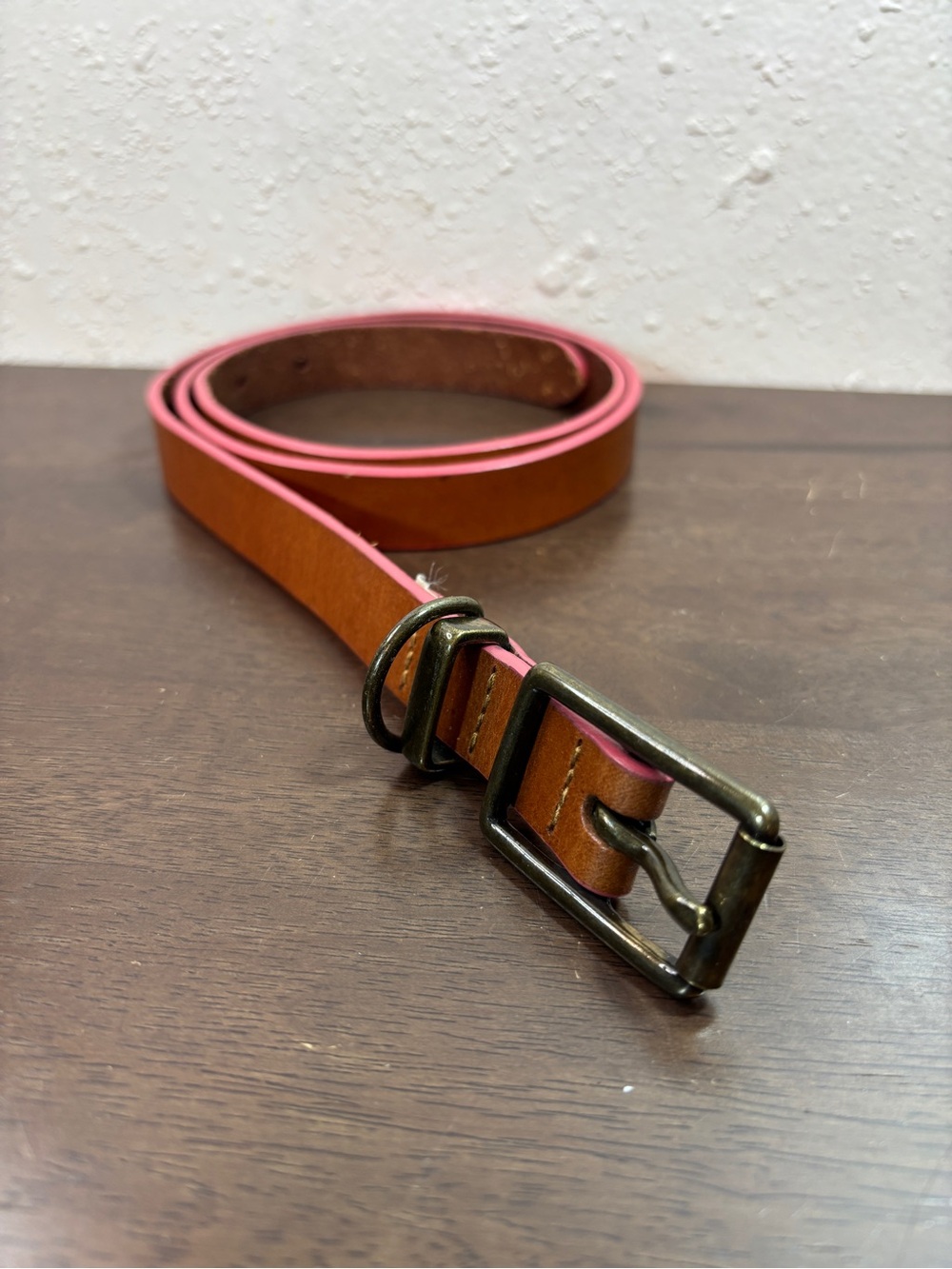 GAP Brown Leather Belt with Pink Edge